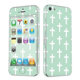 Apple iPhone 5 Full Body Vinyl Decal Protection Sticker Skin Teal Cross By Skinguardz Cell Phones & Accessories