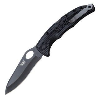 SOG Specialty Knives & Tools SP23 CP Sogzilla Knife with Straight Edge Folding 3.8 Inch Steel Clip Point Blade with GRN Handle, Hardcase Black Finish
