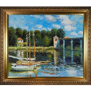 Art Monet The Road Bridge at Argenteuil Oil Painting with Elegant Wood Frame, Gold Finish  