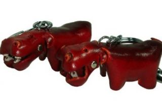 Real Leather Key Chain, a Pair of Red Hippo Design, Lovely Gift Item.
