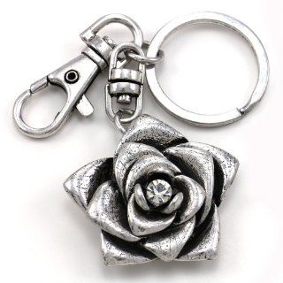 Antique Vintage Retro Rose Flower Dangle Fashion Accessory Keychain Key Ring Charm Jewelry