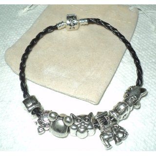 Bling Jewelry Black Leather 925 Silver Barrel Clasp Bracelet Fits Pandora Snake Charm Bracelets Jewelry