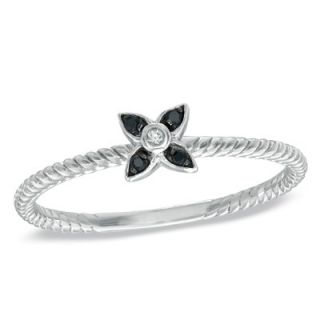 Enhanced Black and White Diamond Accent Stackable Flower Ring in