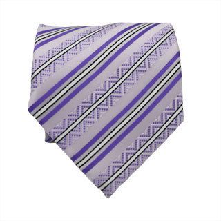 Ferrecci Slim Classic Purple Striped Necktie With Matching Handkerchief   Tie Set