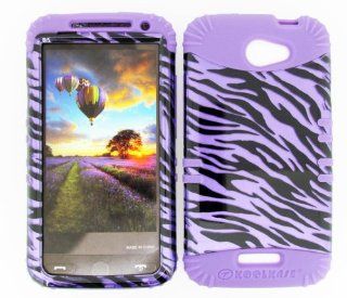 For Htc One X S720e Transparent Purple Zebra Heavy Duty Case + Light Purple Rubber Skin Accessories Cell Phones & Accessories