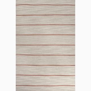 Hand made Stripe Pattern Gray/ Red Wool Rug (2x3)
