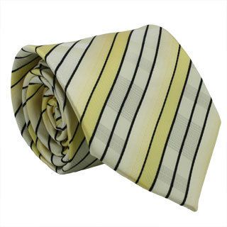 Ferrecci Yellow Striped Neck Tie And Handkerchief Set