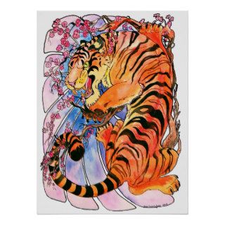 Tiger and Cherry tree tattoo Print