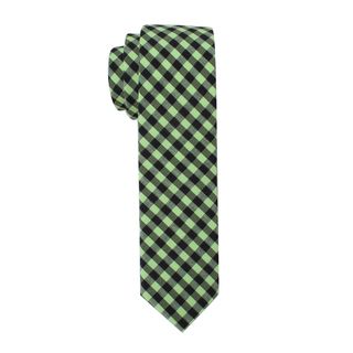 Skinny Tie Madness Mens Green Plaid Skinny Tie