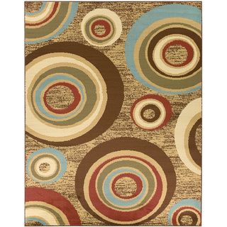 Beige/ Brown Contemporary Abstract Circle Design Area Rug (710 X 910)