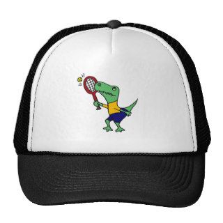 UV  Funny T Rex Dinosaur Playing Tennis Cartoon Trucker Hats