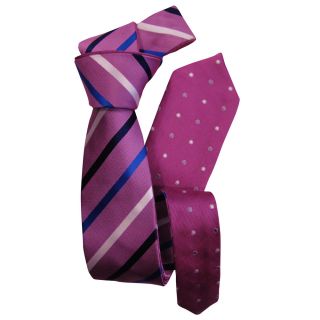Dmitry Mens Pink Double sided Stripe/polka dot Patterned Italian Silk Tie