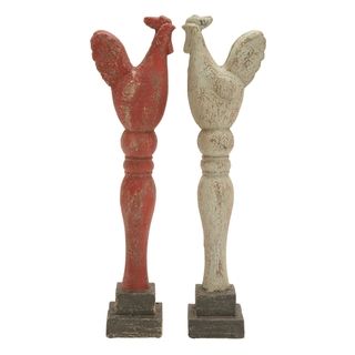 Assorted Red And White Classic 2 piece Rooster Sculptures Set