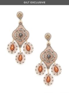 Rose & Hematite Embroidered Chandelier Earrings by Miguel Ases
