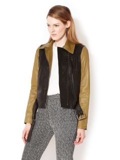 Leather Colorblock Motorcycle Jacket by 10 Crosby