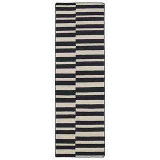 Flatweave Tribeca Black Stripes Wool Rug (26 X 8)