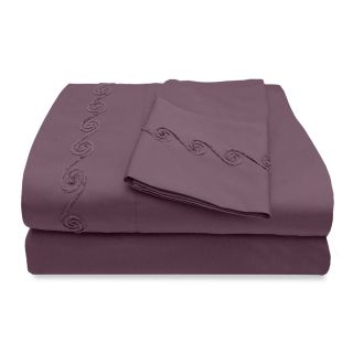 Veratex Grand Luxe Egyptian Cotton Sateen 500 Thread Count Deep Pocket Sheet Set With Chenille Embroidered Swirl Design Mulberry Size Twin
