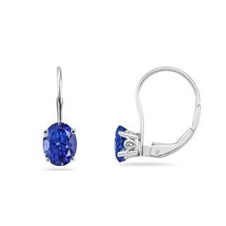 2.38 3.70 Cts of 8x6 mm Heirloom Quality Oval Tanzanite Stud Earrings with Scroll Lever Backs in 14K White Gold Jewelry