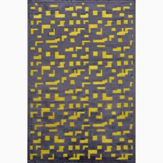 Hand made Black/ Yellow Art Silk/ Chenille Modern Rug (2x3)