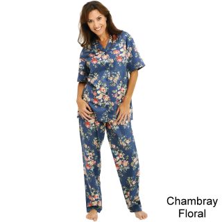 Del Rossa Womens Woven Cotton Top And Pants Pajama Set