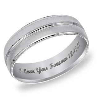 Mens 6.0mm Engraved Grooved Wedding Band in 10K White Gold (25