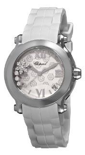 Chopard Women's 278475 3015 Happy Sport Round Snowflake Diamond White Dial Watch Chopard Watches