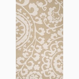 Hand made Floral Pattern Taupe/ Ivory Wool Rug (8x10)
