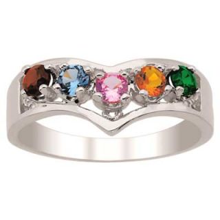 Mothers Simulated Birthstone Chevron Ring in Sterling Silver (2 6