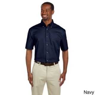 Harriton Mens Easy Blend Short Sleeve Twill Shirt With Stain release Navy Size 3XL