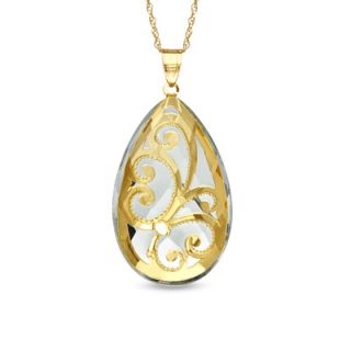 Pear Shaped Crystal Scroll Pendant in 10K Gold   Zales