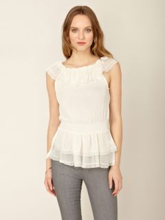 Woven Off Shoulder Lace Pleated Chiffon Top by Robbi and Nikki