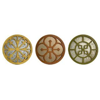 Set of 3 Marigold, Orange and Green Round Medallion Wall Mirrors 15.5"   Wall Mounted Mirrors