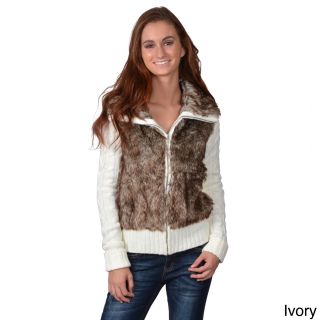 Journee Collection Journee Collection Juniors Faux Fur Zip up Sweater Ivory Size S (1  3)