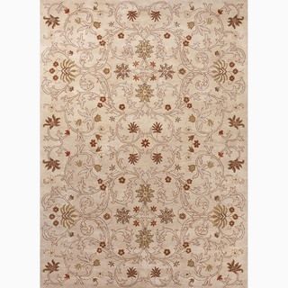 Hand made Oriental Pattern Taupe/ Red Wool Rug (8x10)