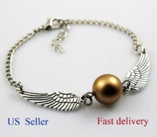 Harry Potter Steampunk Golden Snitch flying in Silver Double Wings Bracelet Jewelry