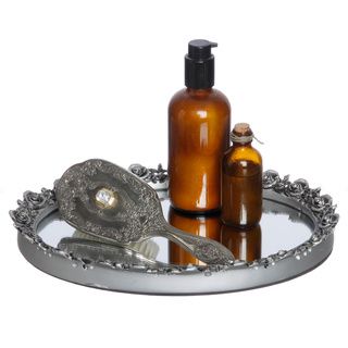 Antique Silver Oval Resin Mirror Tray