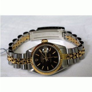Vintage/Antique Woman's Rolex Oyster Perpetual DateJust Automatic Watch Two Tone Quick Set Black Dial Watches
