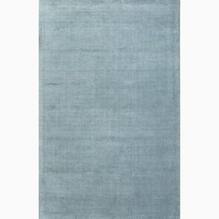 Hand made Blue Wool/ Art Silk Plush Pile Rug (5x8)