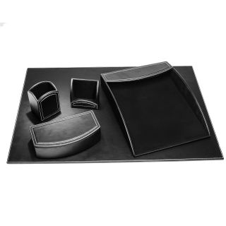 Midnight Black Leatherette 5 piece Desk Set