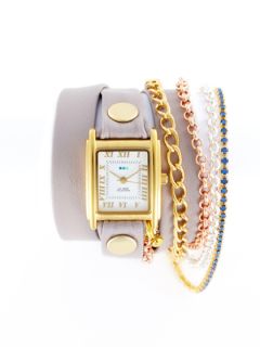 Womens Nude Multi Chain & Blue Crystal Wrap Watch by La Mer Collections