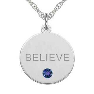 Believe Simulated Birthstone Pendant in 10K White or Yellow Gold (1