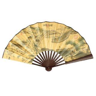 24.4" Open Width Chinese Character Print Bamboo Ribs Folding Hand Fan for Men   Decorative Hanging Ornaments