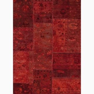 Handmade Oriental Pattern Red Wool/ Silk Rug (2 X 3)