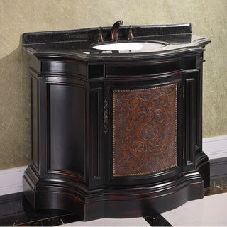 Legion Furniture Natural Stone Top 43 inch Single Sink Vintage Style Bathroom Vanity Black Size Single Vanities