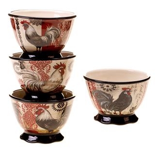 Hand painted Fancy Rooster 5.25 inch Assorted Ceramic Ice Cream Bowls (set Of 4)