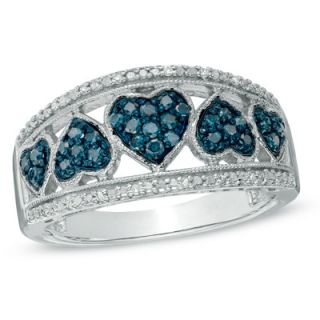 CT. T.W. Enhanced Blue and White Diamond Alternating Hearts Ring