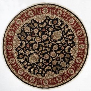 Hand made Oriental Pattern Black/ Red Wool Rug (6x6)