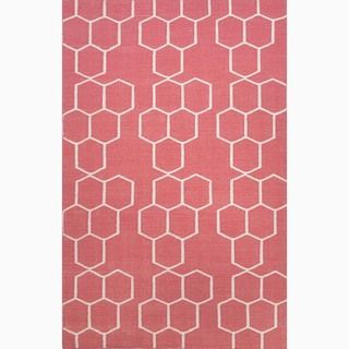 Hand made Geometric Pattern Red/ Ivory Wool Rug (8x10)