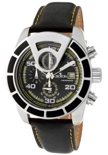 Croton CC311276BSYL  Watches,Mens Chronomaster Chronograph Black Textured Dial Yellow Accents Black Genuine Italian Leather, Chronograph Croton Quartz Watches