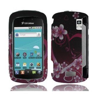 For U.S.Cellular LG Genesis US760 Accessory   Purple Heart Design Hard Case Proctor Cover + Free Lf Stylus Pen Cell Phones & Accessories